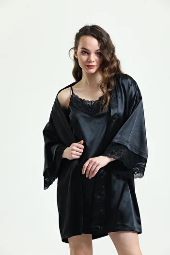 Magic Form Crepe Satin Lace Short Women's Dressing Gown - 37430