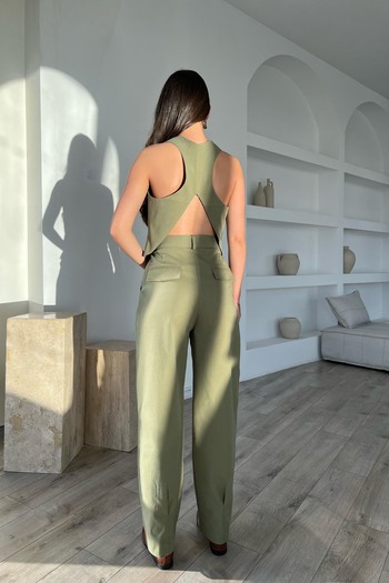 Seda Yalçın Atelier Khaki Pleat Detailed Masculine Trousers