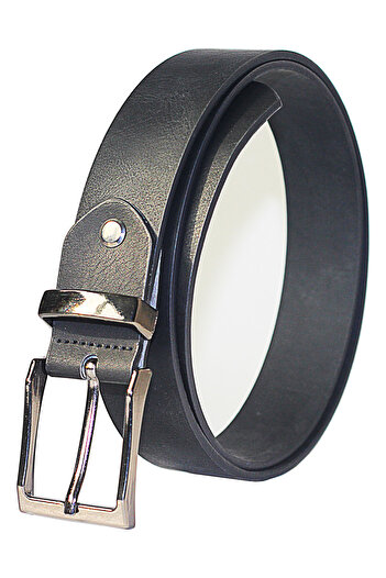 Arkem Shiny Black Men's Belt - Rectangular Design, 3.5 Cm Buckle