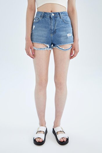 DeFacto High Waist Ripped Detailed Cut-Tip Leg Jeans 100% Cotton Shorts X5284az22sm