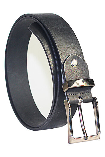 Arkem Shiny Black Men's Belt - Rectangular Design, 3.5 Cm Buckle