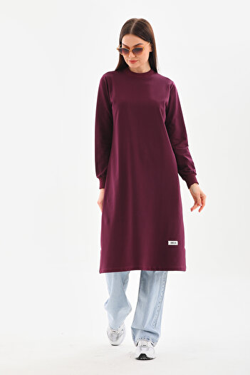 Elif Okur Long Hijab Sweatshirt Tunic - 110cm Plum 1220