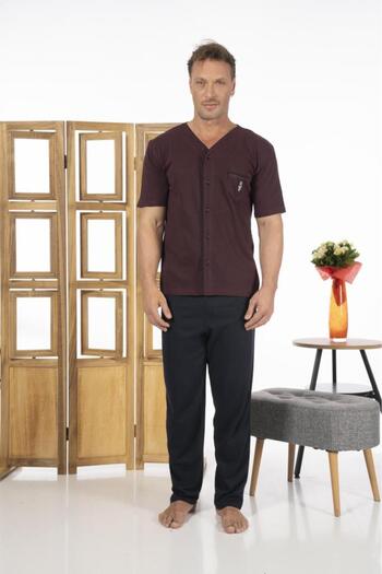Estiva Men's Front Buttoned Short Sleeve Pocketed Summer Combed Cotton Pajama Set