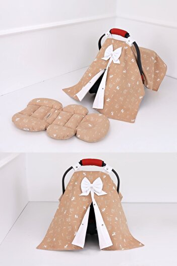 Umaybebek Stroller Cover Stroller Cushion 2 Pieces - Waist Support - Cat Pattern