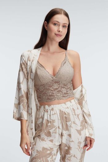 Anıl 5830 I?p Strap V-neck Women's Floral Patterned Summer Woven Lace Detailed Pajamas Set