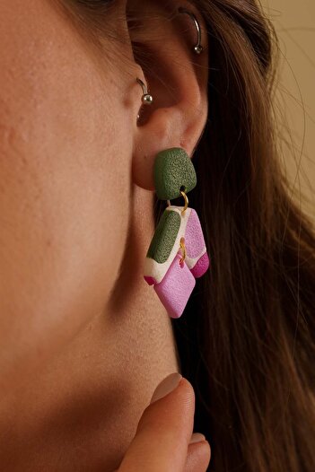Gizy Store Polymer Clay Earrings Handmade Special Design Pink Green Colored Earrings