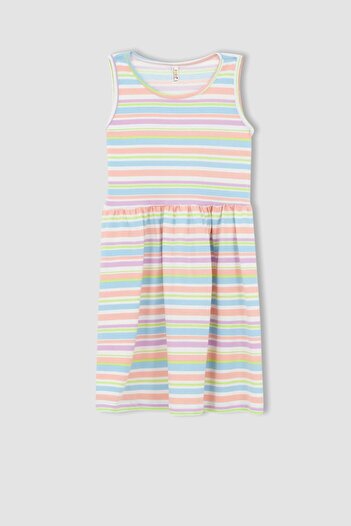 DeFacto Girl's Regular Fit Stripe Patterned Sleeveless Cotton Combed Summer Dress T2575a622sm