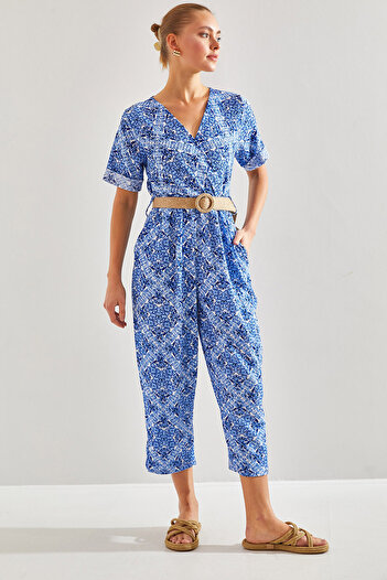 Bianco Lucci Women's Double-breasted Collar Belted Jumpsuit60201014