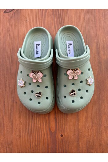 Pomidik Women's Butterfly Accessory Massage Sole Closed Front Eva Slippers Green