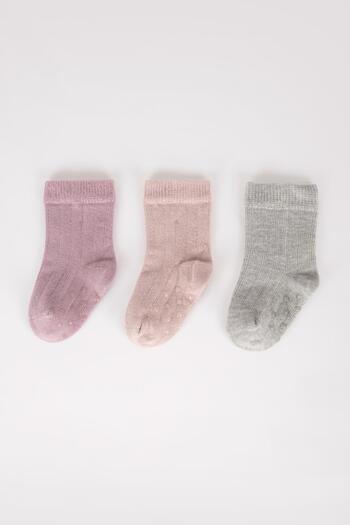 DeFacto Baby Girl Non-Slip Sole 3-Piece Cotton Long Socks Y7833a2ns