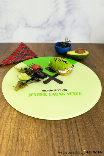 Decorita Glass Diet Plate| Glass Presentation Plate| Quarter Portion| Diameter 32cm