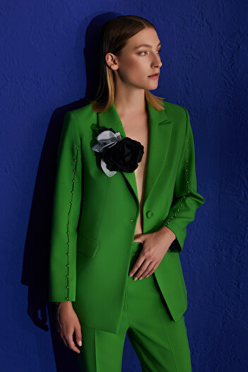 Jus De Pommes GREEN BEAD DETAILED WOMEN'S SUIT DRESS