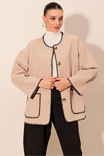 Bigdart 0690 Boyfriend Embroidered Stitch Jacket - Beige
