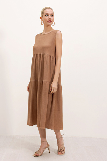 Bigdart 2448 Zero Sleeve Long Knitted Dress - Biscuit
