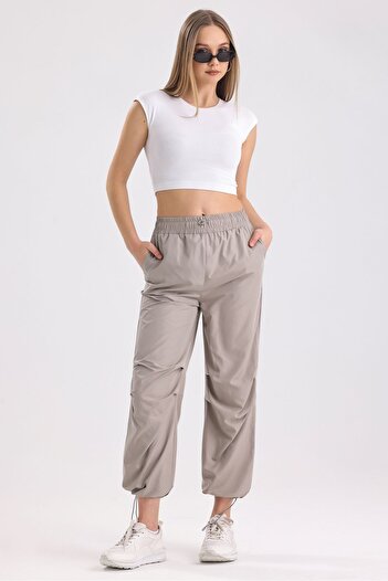 MD trend Women's Pleated Adjustable High Waist and Elastic Leg Parachute Pants