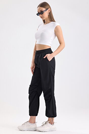 MD trend Women's Pleated Adjustable High Waist and Elastic Leg Parachute Pants