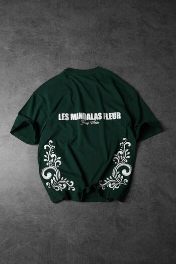 Slatra Men's Khaki LES MANDALAS FLEUR Embossed Printed Oversize T-shirt