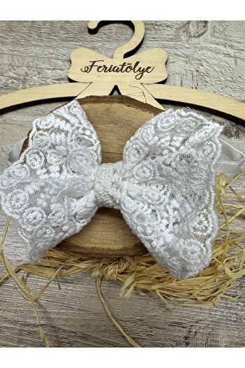 Feriatolye White lace bow hair band baby girl lace sheet headband