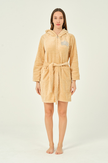 İntensive Hooded stone detailed zippered pockets ultra soft dressing gown