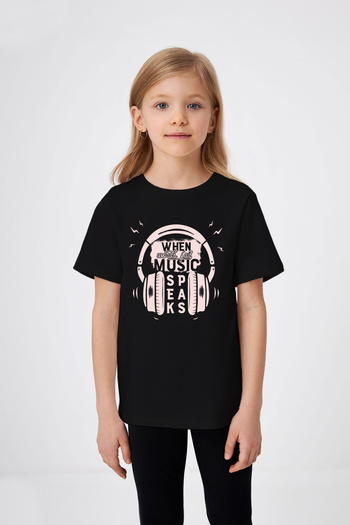 ADABEBEK Music Themed Headphone Printed Girl's T-Shirt