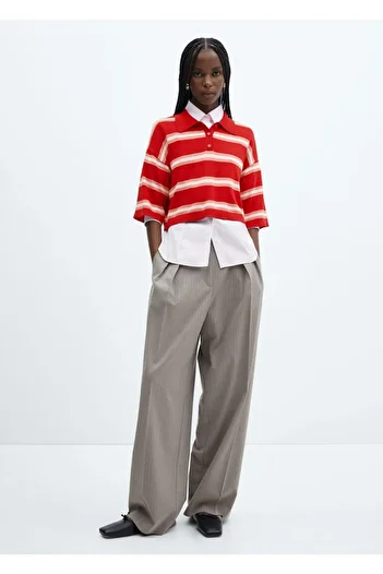 MANGO Woman Striped Oversize Crop Sweater