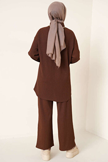 Bigdart T5858 Πλεκτό Σετ Hijab Διπλό - Καφέ