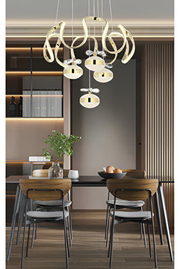 Buiva Modern Led Avize Gold Gövde 3 Renk Beyaz, Sarı, Gün Işığı Power Led Avize Yüksek Işık