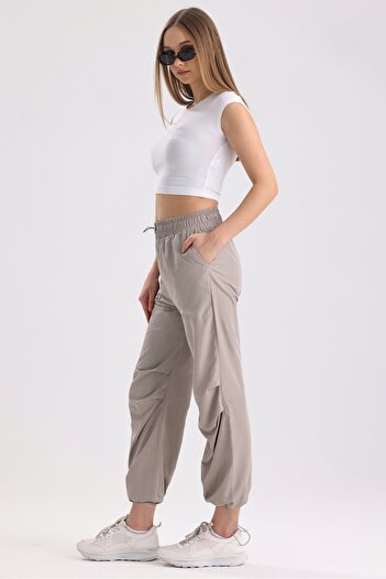 MD trend Women's Pleated Adjustable High Waist and Elastic Leg Parachute Pants