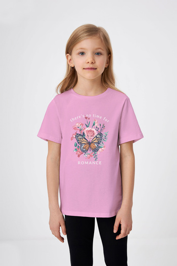 ADABEBEK There is No Time for Romance Butterfly Printed Girl's T-Shirt