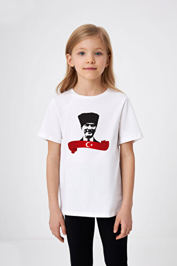 ADABEBEK Turkish Flag Ataturk Printed Girls' T-Shirt