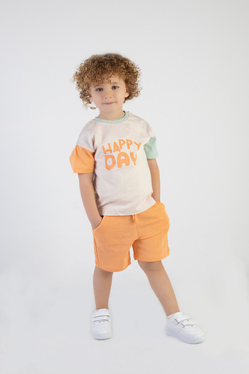 Harika KIDS Boy's Happy Day Printed Short Sleeve Shorts Basic Top and Bottom Set