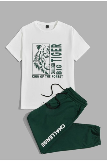 Sky Light Unisex White Printed T-Shirt - Green Jogger - Summer