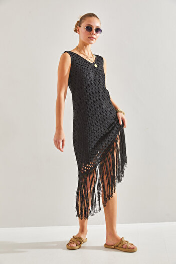Bianco Lucci Women's Trimmed Lined Tassel Knit Dress20246063