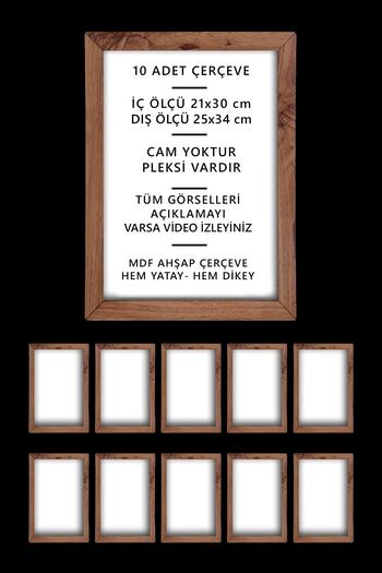 bymat 10 Pieces A4 Frame - Photo and Certificate Frame - 21x30 Frame - Kemençe MDF Frame