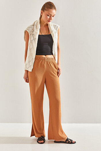 Bianco Lucci Women's Elastic Waist Palazzo Side Slit Trousers60171010