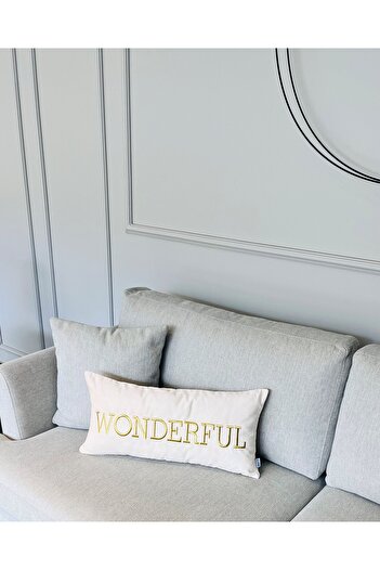 ge living Wonderful Patterned Cream Velvet Throw Pillow Cover (30 cm x 60 cm)