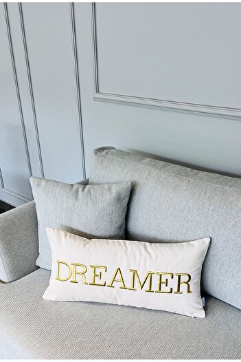 ge living Dreamer Patterned Cream Velvet Throw Pillow Cover (30 cm x 60 cm)