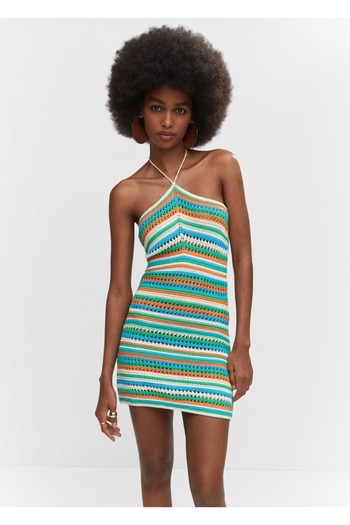 MANGO Woman Halter Yaka Dantel Elbise
