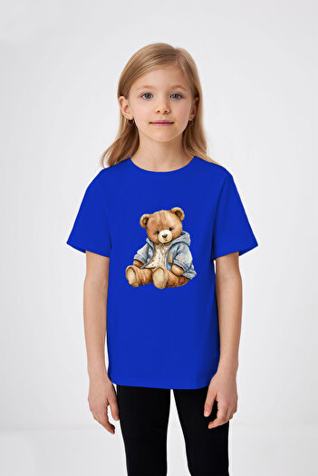 ADABEBEK Smiling Teddy Bear Patterned Printed Girl's T-Shirt