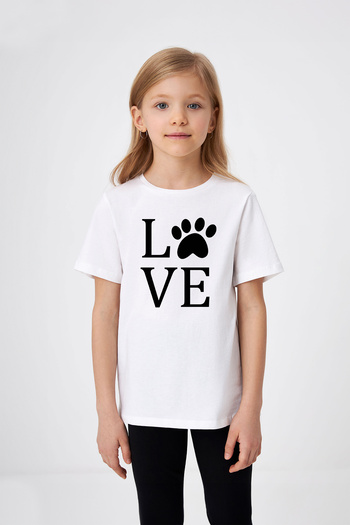 ADABEBEK Tricou pentru fetiță cu imprimeu Love Written Paw Pattern