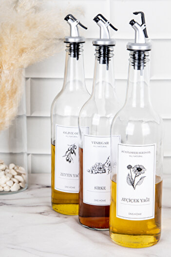DNS HOME 3-Piece Glass Oil Pot Set Gray Lock Head Vinegar Olive Oil Sunflower Oil Bottle Oil Bottle 750 ml