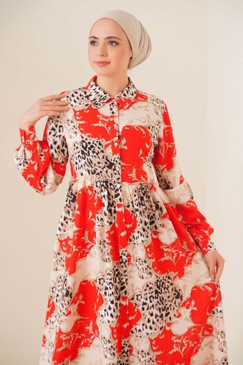 Bigdart 2295 Shirt Collar Hijab Dress - Red