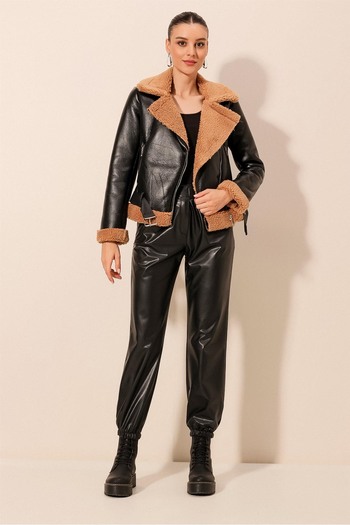 Bigdart 5174 Faux Fur Leather Jacket - Brown