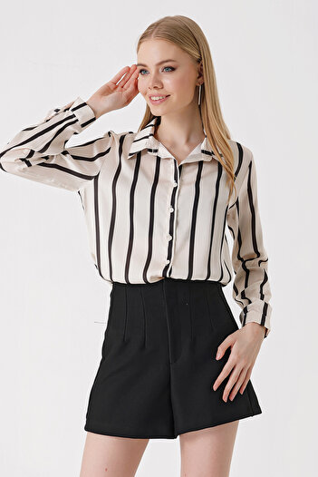 Bigdart 3964 Striped Lightly Flowing Satin Shirt - F. Black