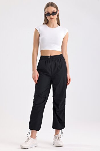 MD trend Women's Pleated Adjustable High Waist and Elastic Leg Parachute Pants