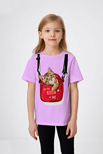 ADABEBEK Girl's Cat Printed T-Shirt in a Bag