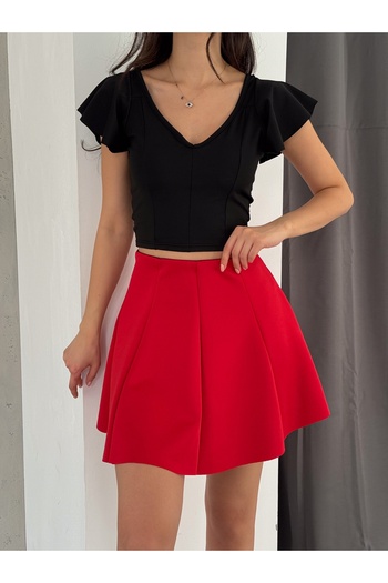 BE CHİC WOMEN'S FLUFFY SCUBA FABRIC MINI BELL SKIRT DF5530