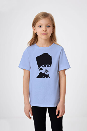 ADABEBEK Tricou pentru fetiță cu imprimeu Mustafa Kemal Atatürk Creion Negru