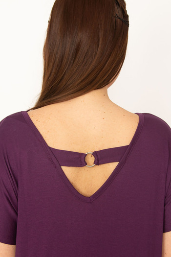 Şans Women's Large Size Plum Backless Viscose Tunic 65n15439
