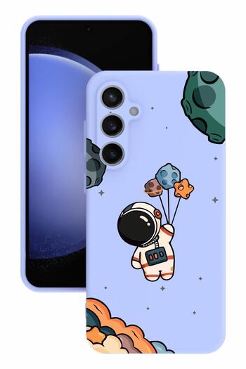 Aksel Kılıf Samsung Galaxy S23 FE Lilac Color Silicone Case with Print and Camera Protection